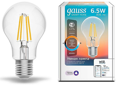 Умная лампа Gauss IoT Smart Home E27 6.5Вт 806lm Wi-Fi (упак.:1шт) (1220112)