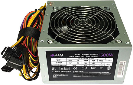 Блок питания Hiper ATX 500W HPM-500 (20+4pin) PPFC 120mm fan 3xSATA