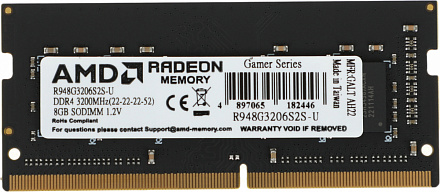 Память DDR4 8Gb 3200MHz AMD R948G3206S2S-U Radeon R9 Gamer Series RTL PC4-25600 CL22 SO-DIMM 260-pin 1.2В Ret