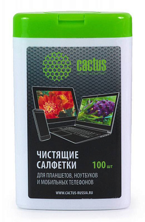 Салфетки Cactus CS-T1005 для планшетов и смартфонов малая туба 100шт влажных