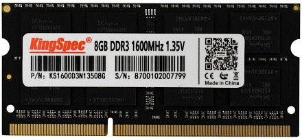 Память DDR3 8GB 1600MHz Kingspec KS1600D3N13508G RTL PC3-12800 CL11 SO-DIMM 204-pin 1.35В single rank Ret