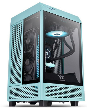 Корпус Thermaltake The Tower 100 Turquoise бирюзовый без БП miniITX 1x120mm 3x140mm 2xUSB3.0 audio bott PSU